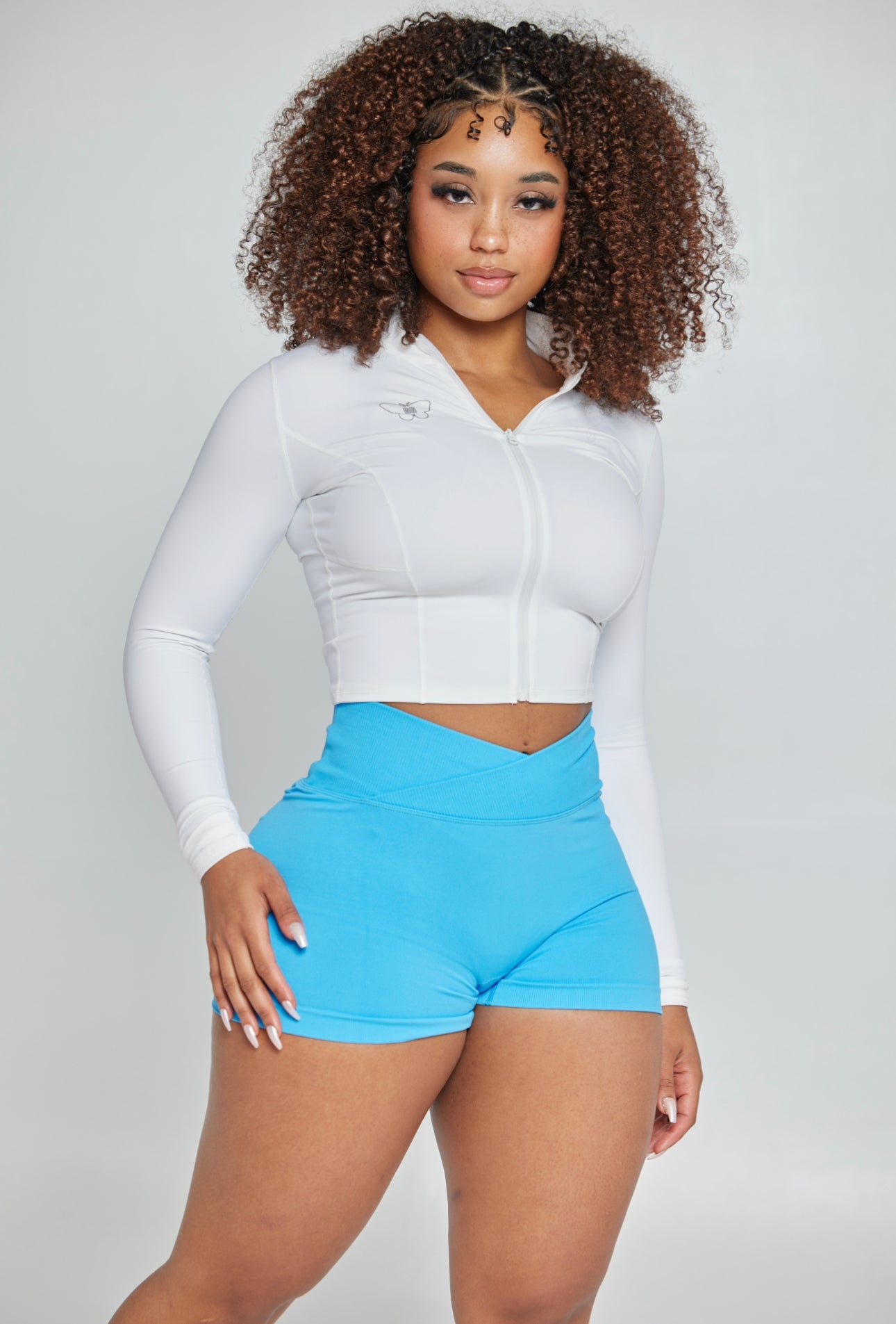 V Waist  Baby Blue Scrunch Shorts